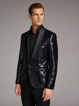 Pailletten-Blazer-Jacke für Männer – Schwarz