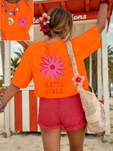 Zorina - Oversize-T-Shirt mit floralem Grafikdesign und Soft-Touch – Orange