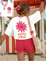 Zorina - Oversize-T-Shirt mit floralem Grafikdesign und Soft-Touch – Weiß