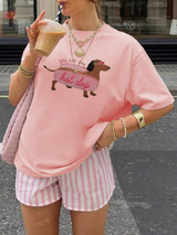 Lucia - Dackel-T-Shirt mit Druck – Rosa