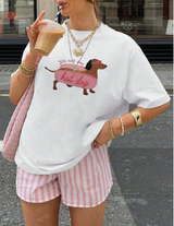 Lucia - Dackel-T-Shirt mit Druck – Weiß
