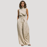 Ilaria | Damen Zweiteiler Rollkragen Oberteil Weite Hose Set – Khaki