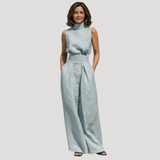 Ilaria | Damen Zweiteiler Rollkragen Oberteil Weite Hose Set – Hellblau