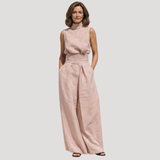 Ilaria | Damen Zweiteiler Rollkragen Oberteil Weite Hose Set – Hellrosa