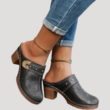 Ilka | Damen Slip-On Clogs mit Blockabsatz – Schwarz