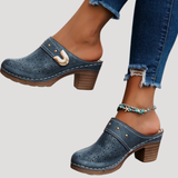 Ilka | Damen Slip-On Clogs mit Blockabsatz – Marineblau
