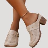 Ilka | Damen Slip-On Clogs mit Blockabsatz – Braun