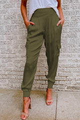 Ilvara | Damen High Waist Cargohose mit Taschen – Olivgrün