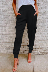Ilvara | Damen High Waist Cargohose mit Taschen – Schwarz