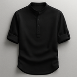 Antero – Langarm Hemd Mit Henley-Kragen – Schwarz