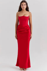ANIKA I SCHULTERFREIES KLEID – Scharlachrot