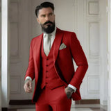 Herren Slim Fit Hochzeitsgastanzug | 3-Teilig – Rot