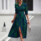 Ainsley | Tailliert Durchgeknöpft Midi Hemdblusenkleid – Grün
