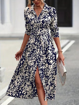 Ainsley | Tailliert Durchgeknöpft Midi Hemdblusenkleid – Marineblau