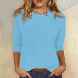 Isabelle | Rundhals Dreiviertelarm Top – Hellblau