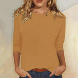 Isabelle | Rundhals Dreiviertelarm Top – Braun