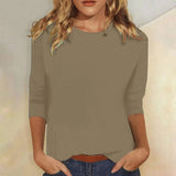 Isabelle | Rundhals Dreiviertelarm Top – Khaki