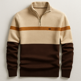 ELSTON HERITAGE PULLOVER MIT VIERTELZIP – Braun Creme