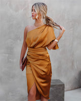Damen Kleid Satinkleid Asymmetrisch Ärmellos Für Sommer – Orange