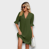 Maivelle – Sommerkleid mit Faltenärmeln und V-Ausschnitt – Grün