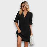 Maivelle – Sommerkleid mit Faltenärmeln und V-Ausschnitt – Schwarz