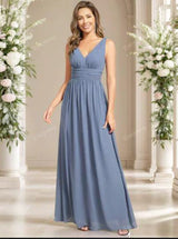Damen Kleid Maxi | V-Ausschnitt und fließender Saumabschluss – Hell Blau