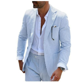 Eleganter Gestreifter Hochzeitsgast Anzug für Herren | Blau – Blau