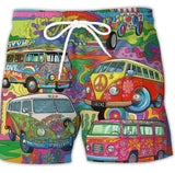 Schnelltrocknende Badeshorts mit Kordelzug Busmotiv – Rot