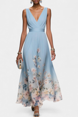 Saulina – Ärmelloses Maxikleid Mit Blumenmuster – Blau
