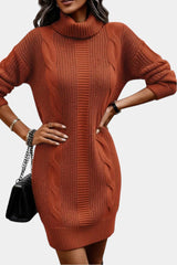 Ruchamit - Einfarbiges Strick Kleid Mit Rollkragen – Braun
