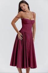 Cheri - rückenfreies Midi-Sling-Kleid für Damen – Weinrot