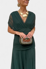 Lordanka – Langes Kleid Mit V-Ausschnitt Und Blumen Muster – Grün