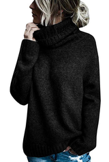 Damen Winter Rollkragen Longpullover – Schwarz
