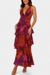 Domenica V-Ausschnitt Chiffonkleid mit eleganten, fließenden Lagen – Lila