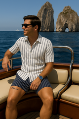 Maritimes Herren Sommer-Set | Gestreiftes Hemd & Shorts – Weiß