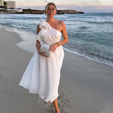 Sommerkleid für Frauen mit schrägem Ausschnitt - Aurenithya – Weiß