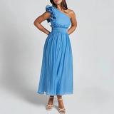 Sommerkleid für Frauen mit schrägem Ausschnitt - Aurenithya – Blau