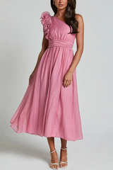 Sommerkleid für Frauen mit schrägem Ausschnitt - Aurenithya – Rosa
