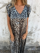 Damenkleid aus Chiffon mit Leopardenmuster und fließendem Schnitt – Leopardenlicht