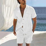 Herren-Shorts-Set mit Kurzarmhemd im Sommerstil – Weiß