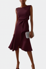 Elfriede | Damen Ärmelloses Midikleid Drapiert Asymmetrisch – Asymm. Midi Drapiert 2026 – Bordeaux