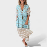 Marlena | Kleid mit V-Ausschnitt und A-Linien-Silhouette – Blau