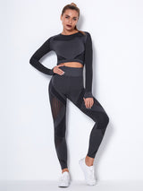 Lea | Nahtloses 2-teiliges Sportset mit Struktur-Design – Dunkelgrau