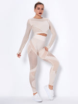 Lea | Nahtloses 2-teiliges Sportset mit Struktur-Design – Khaki