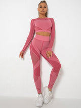 Lea | Nahtloses 2-teiliges Sportset mit Struktur-Design – Rot