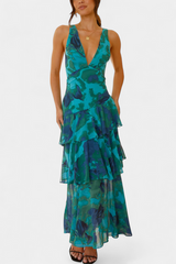 Kensie – Chiffonkleid Mit V-Ausschnitt Und Fließenden Lagen – Grün