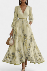 Phaedra Langes Plissiertes Chiffonkleid mit Puffärmeln – Gelb