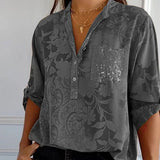 Langärmlige Bluse mit Blumenmuster für Damen | Ideal für den Sommer – Grau