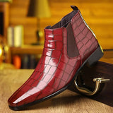 Chelsea-Stiefel aus Leder mit Krokodilprägung für Herren | Ideal für entspannte Tage – Burgundisch