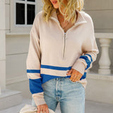 Damen Strickpullover mit Zipper – Sportlich-eleganter Pullover mit Streifen – Blau
